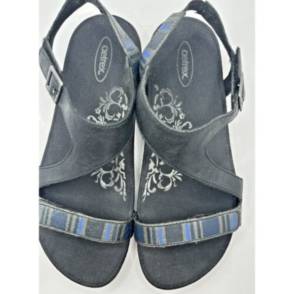 Clark's Leather Sandals 9 Navy Corks soles Comfort Buckle And Hook and Loop - Picture 8 of 10